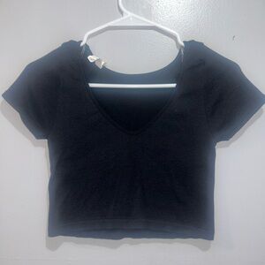 Black V-Neck Ribbed Crop Top